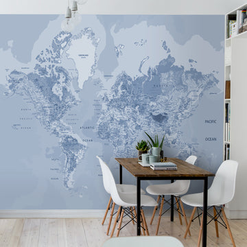 Adesivo de Parede com Mapa Mundi Gigante BLUE MAP Azul